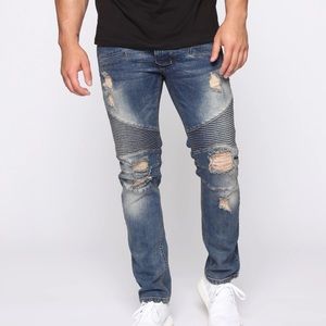FOREVER 21 MEN Ripped Destroyed Skinny MOTO Jeans